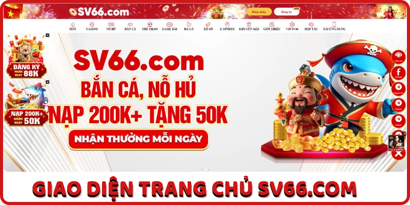 Giao diện nền tảng giải trí trực tuyến SV66 với nhiều dịch vụ cá cược thể thao và casino